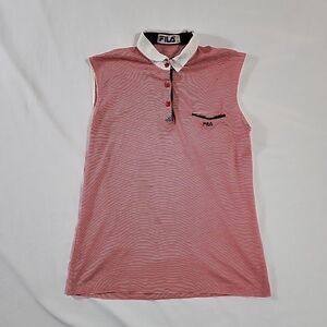 Vintage FILA Womens Medium collared sleeveless top Striped Red White Blue Shirt‎